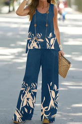Conjunto de dos piezas de camiseta y pantalón sin mangas de verano informal